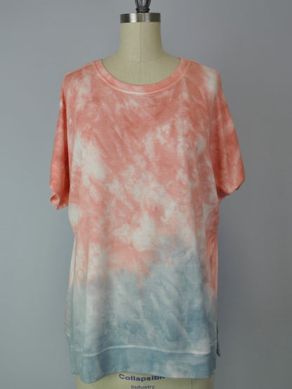 Cutoff Sleeve Tie Dye Top -- Desert Sand Misty Fog S/S (D190692)