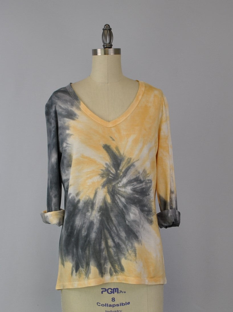 Roll Sleeve Swirl Tie Dye Top - Butter Phantom (D190701)