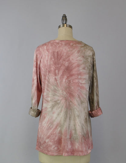 Roll Sleeve Swirl Tie Dye Top - Rose Falcon (D190701)