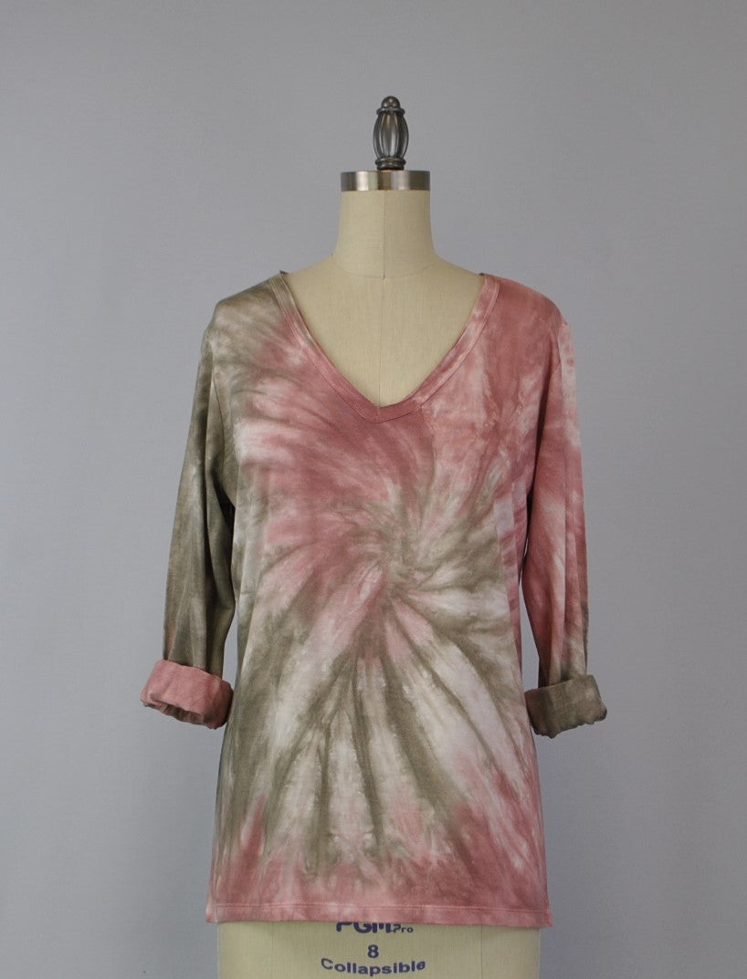 Roll Sleeve Swirl Tie Dye Top - Rose Falcon (D190701)