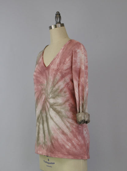 Roll Sleeve Swirl Tie Dye Top - Rose Falcon (D190701)