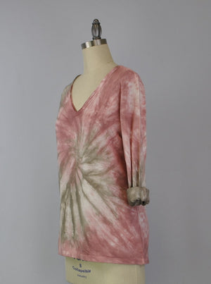Roll Sleeve Swirl Tie Dye Top - Cashmere Rose Falcon (D190701)