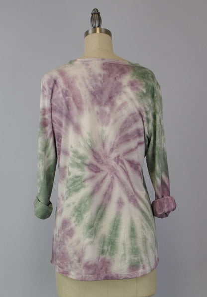 Roll Sleeve Swirl Tie Dye Top - Cendre Rosin (D190701)