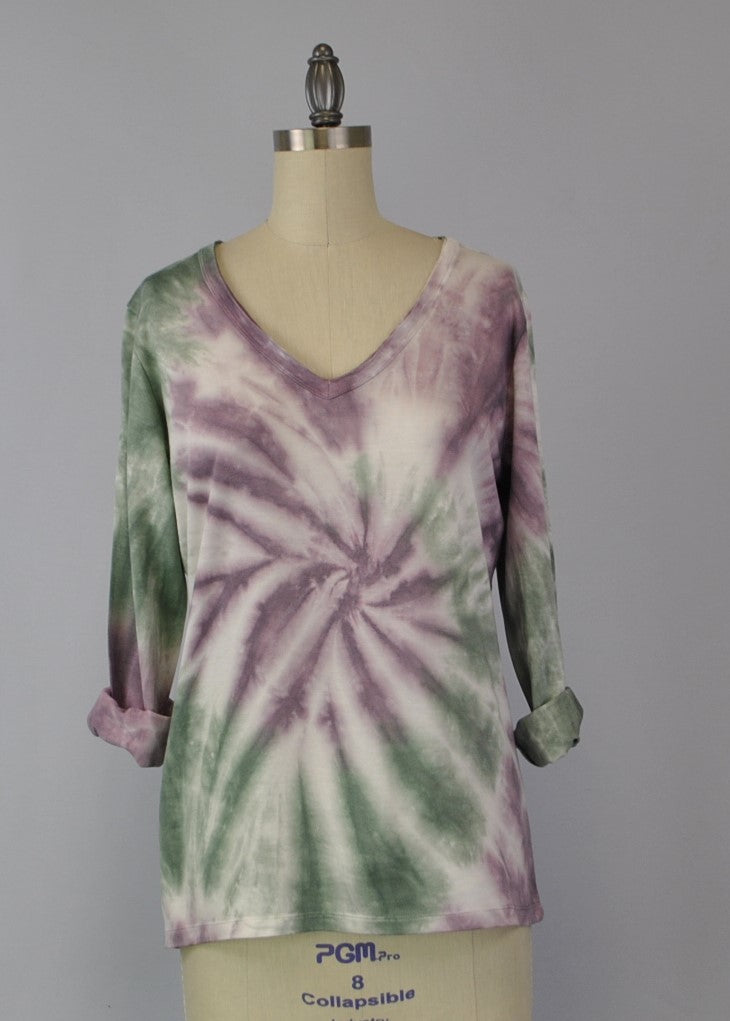 Roll Sleeve Swirl Tie Dye Top - Cendre Rosin (D190701)