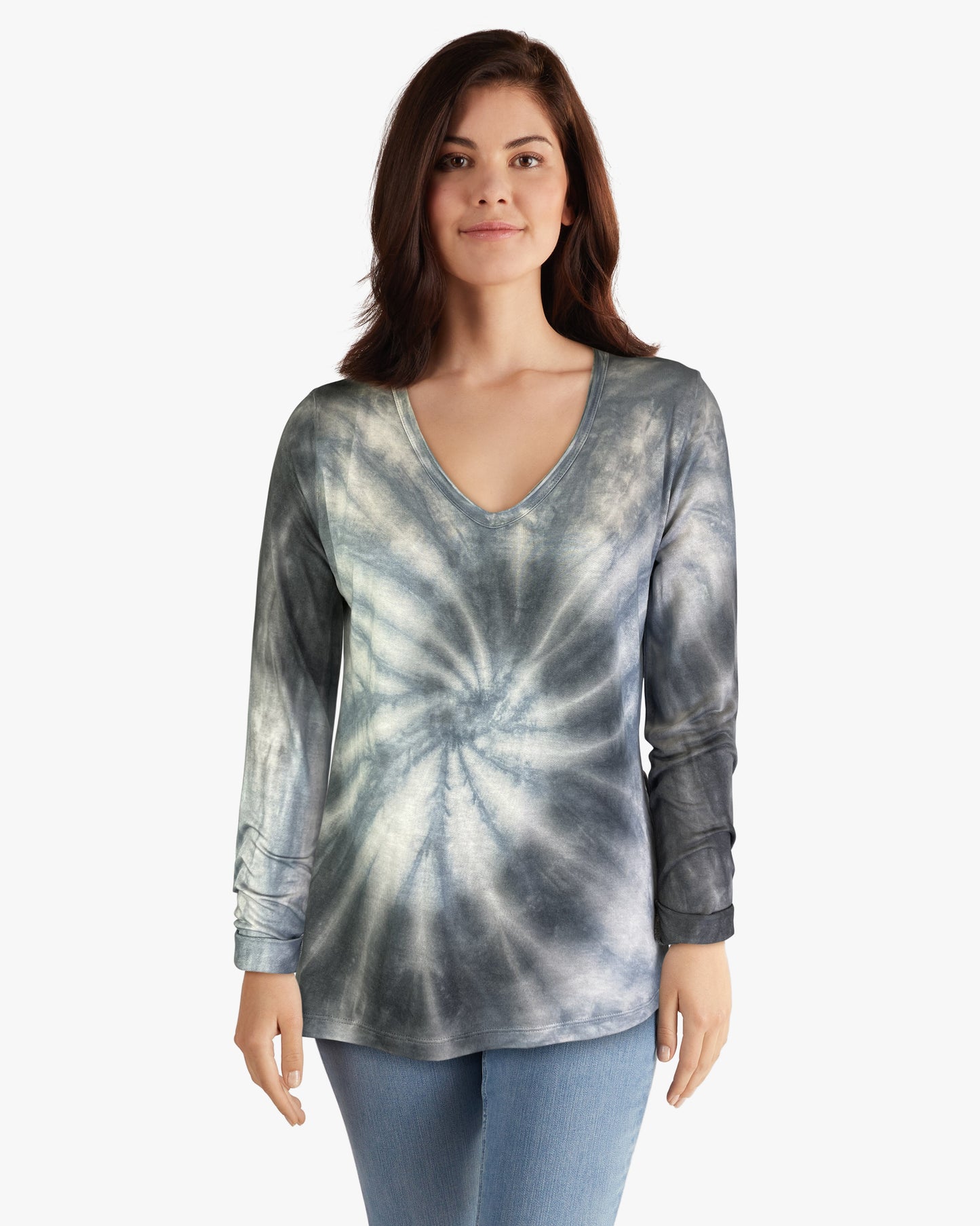 Roll Sleeve Swirl Tie Dye Top - Grizzly Phantom (D190701)