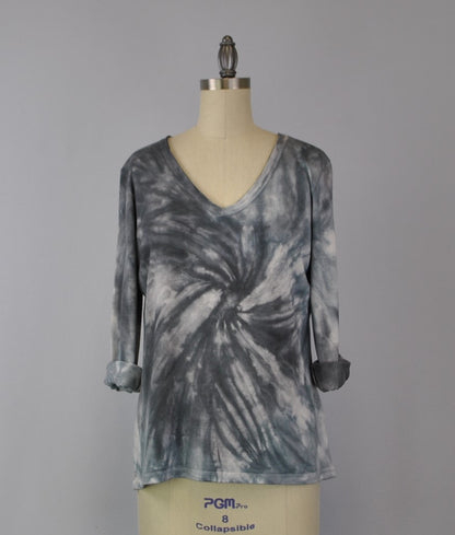 Roll Sleeve Swirl Tie Dye Top - Grizzly Phantom (D190701)