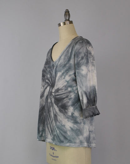 Roll Sleeve Swirl Tie Dye Top - Grizzly Phantom (D190701)