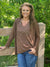 Sweater-like V Neck Foil Print Top - Chocolate (D1993FS)