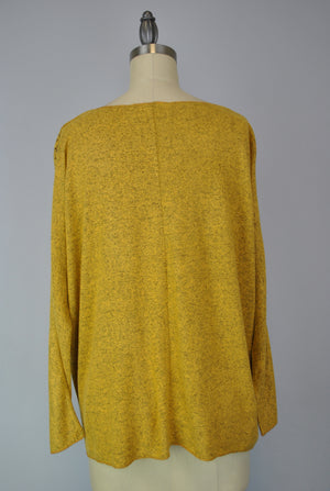 Sweater-like V Neck Foil Print Top - Messing (D1993FS)