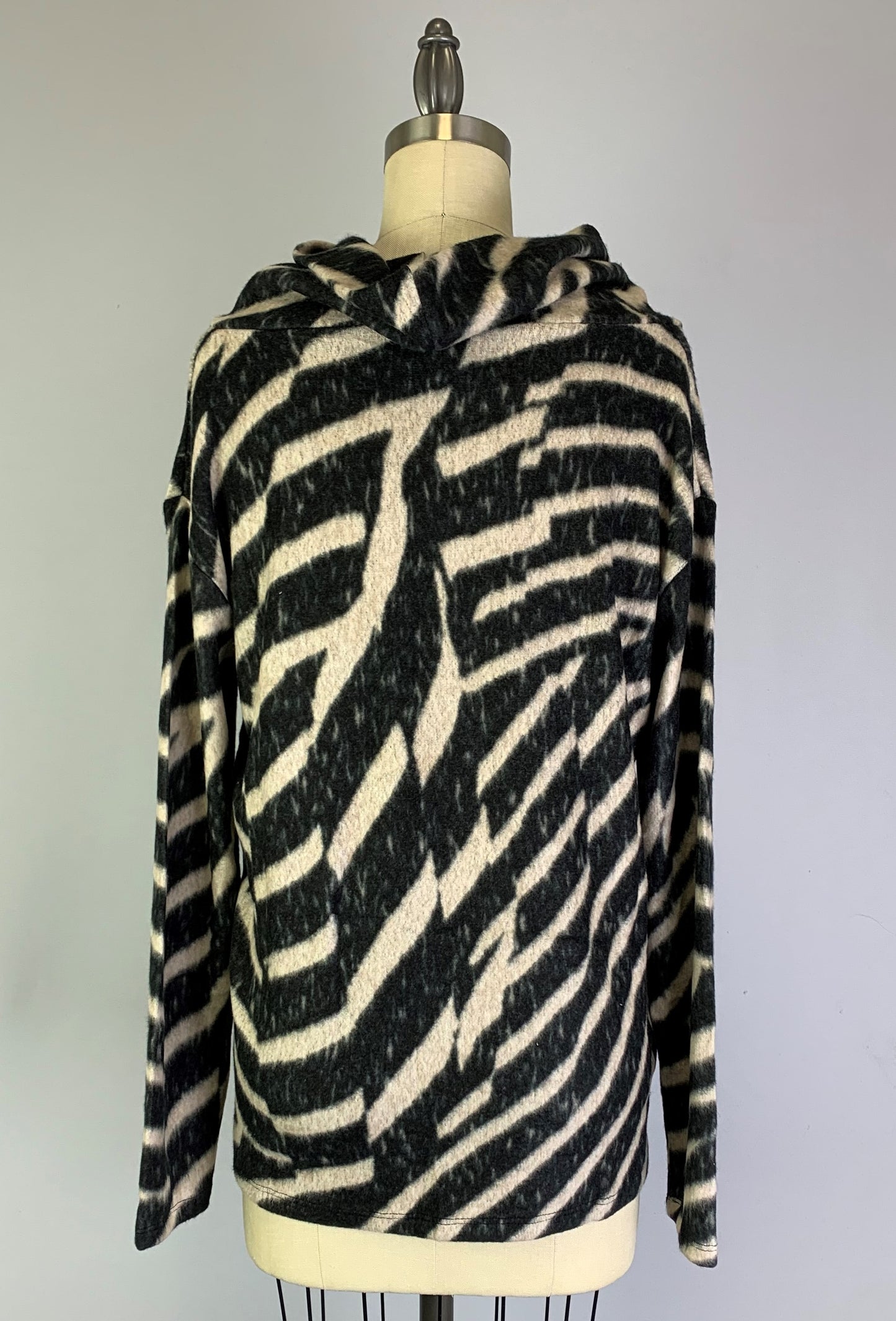 Cowl Neck Drawstring Sweater-like Yummy Top - Black & Sand (D24445)