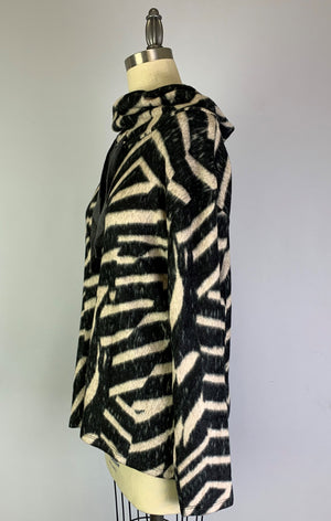 Cowl Neck Drawstring Sweater-like Yummy Top - Black & Sand (D24445)