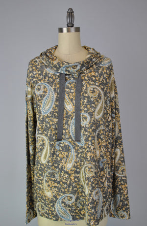 Cowl Neck Drawstring Sweater-like Top - Paisley Print (D24445)