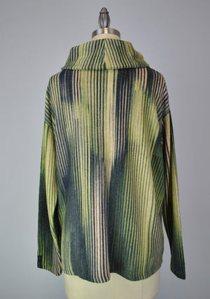 Cowl Neck Drawstring Sweater-like Top - Vertical Stripe (D24445)