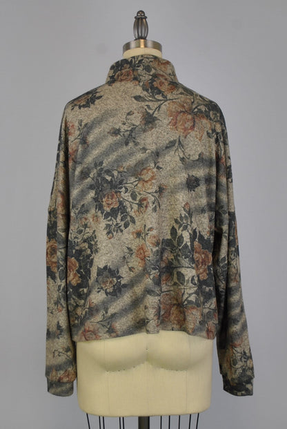 Mock Neck Sweater-like Top - Flowers & Batik