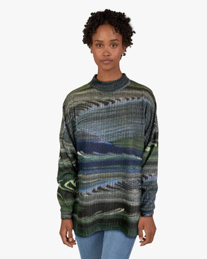 Mock Neck Sweater-like Top - Blue Green Stripe D24671