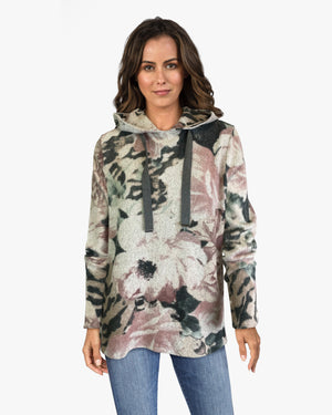 Hooded Print Sweater-like Top - Floral (D25777)