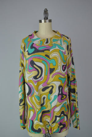 Raglan Sleeve Sweater-like Top - Multi Print (D25888)