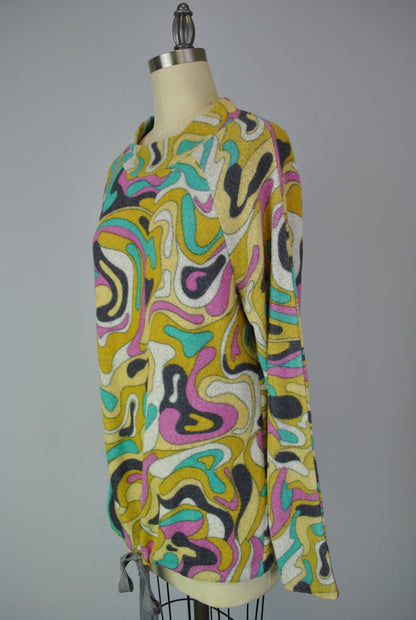 Raglan Sleeve Sweater-like Top - Multi Print (D25888)