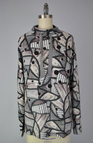 Mock Neck Sweater-like Yummy Top - Pink and Grey Circle (D26028)