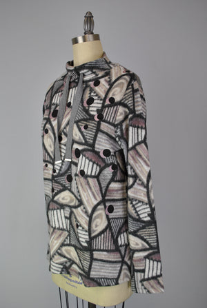 Mock Neck Sweater-like Yummy Top - Pink and Grey Circle (D26028)