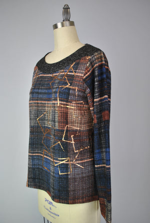 Mock Boat Neck Sweater-like Top - Blue Copper (D26078A)