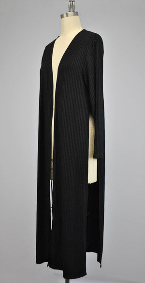 Decolte Side Slit Knit Cardigan Duster - Black (DC190321)