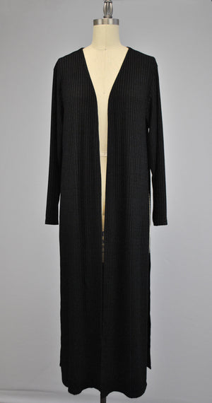 Decolte Side Slit Knit Cardigan Duster - Black (DC190321)